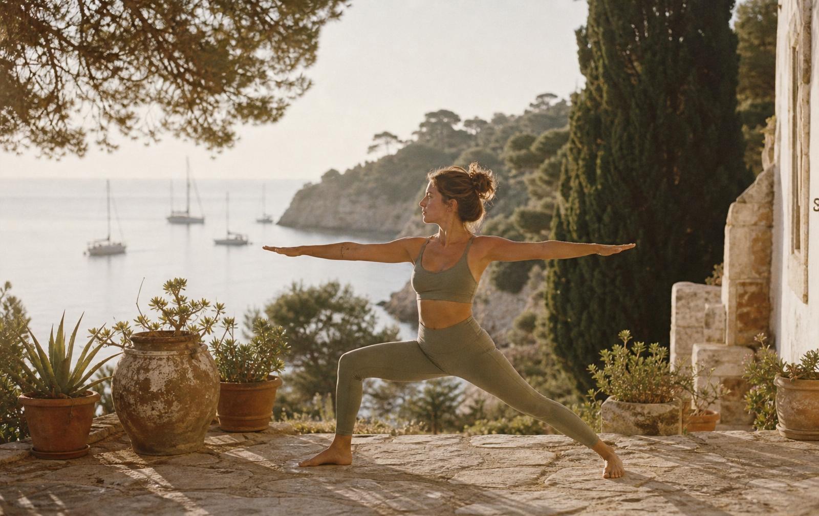 Morning practice on a Mediterranean terrace